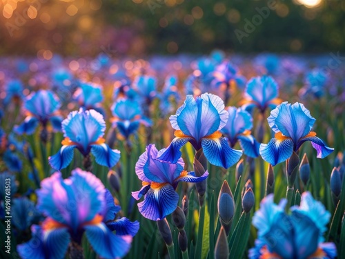 Serene Sunset Iris Field: A Symphony of Blue