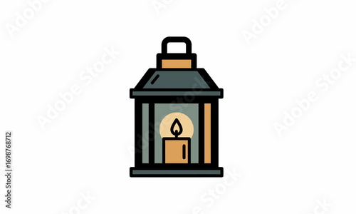 Stylized dark grey lantern with a lit candle inside, emitting a warm glow.