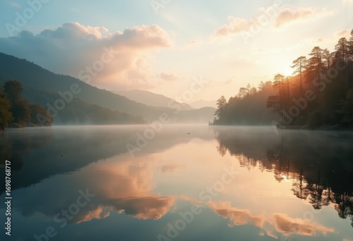 Serene Lake Reflections Sunrise Tranquil Nature Scene Calm Water Surface Morning Light Display