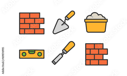 Flat design building tools and wall icons for construction projects