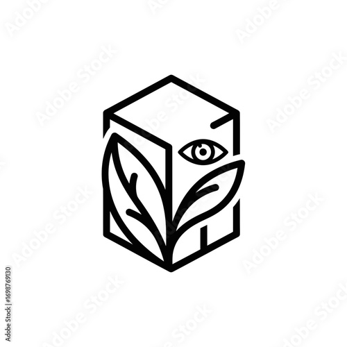 Abstract vector illustration of a box with leaves and eye  