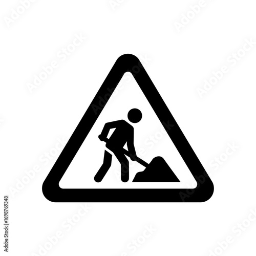 Construction worker digging in caution sign illustration  