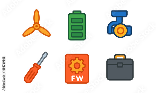 Industrial tools and equipment icons in modern flat style