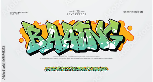 Baaing, Colorful graffiti editable text style effect. Vector text effect with paint wall concept.	