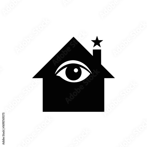 Black house silhouette with eye and star vector illustration  