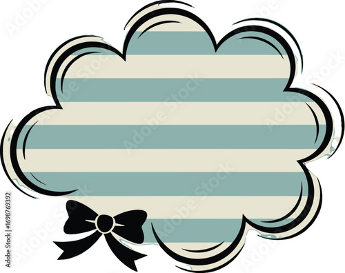 Striped Cloud Speech Bubble, Cute Pastel Frame, Vintage Bow Clipart, Retro Text Box Design, Whimsical Banner Template