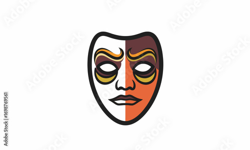Stylized Theatrical Mask with Dual-Toned Face and Expressive Eyes.