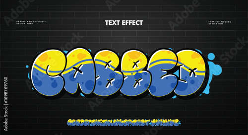 Cabbed, Colorful graffiti editable text style effect. Vector text effect with paint wall concept.	