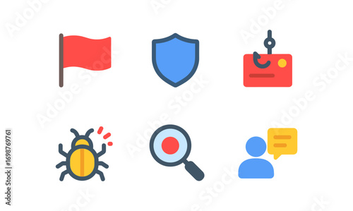 Cybersecurity icons: flat style symbols for security awareness