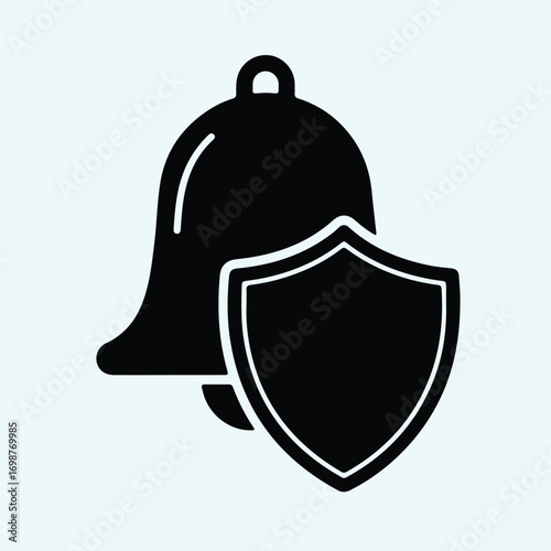 Illustrator Vector bell security with shield protection alarm notification silhouette
