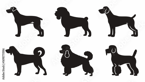 Diverse dog breed silhouettes showcase canine elegance and varied forms for pet lovers and designers