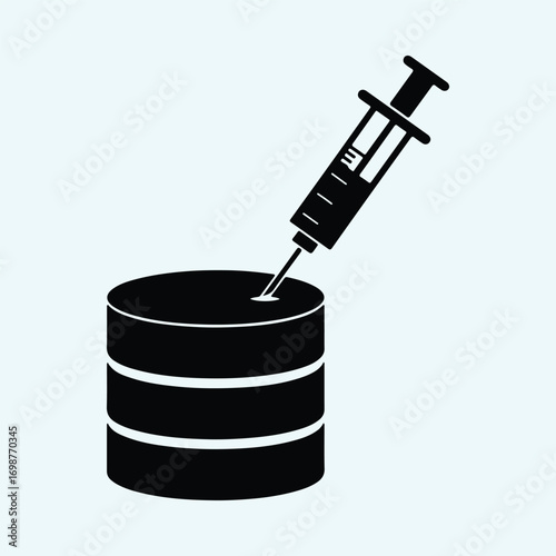Illustrator Vector Coin stack injected with vaccine syringe silhouette