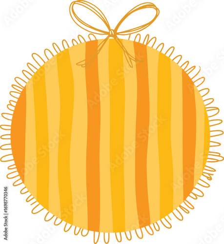 Yellow Striped Ornament, Gift Tag Design Element, Autumnal Circle Decoration, Hand Drawn Festive Badge, Orange Yellow Pattern Background