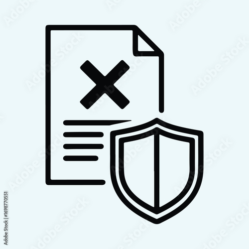 Illustrator Vector Document rejection denied with shield icon protection silhouette