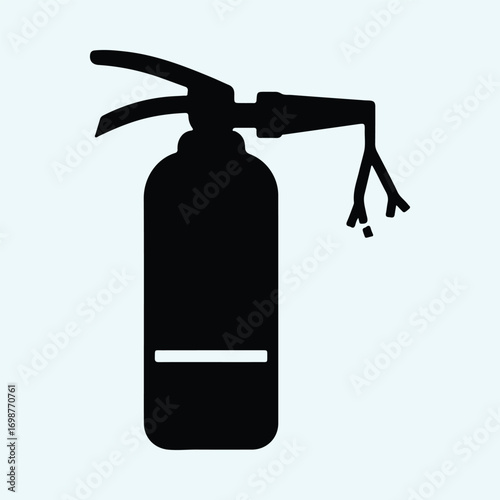 Illustrator Vector Fire extinguisher with hose releasing extinguishing agent silhouette
