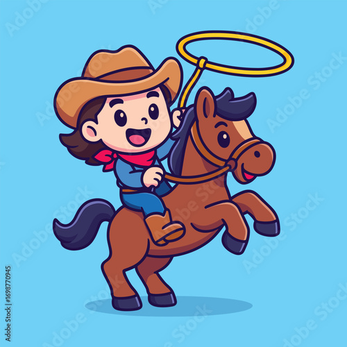 Cute cowboy riding horse vector cartoon