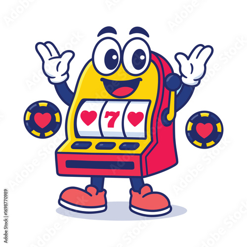 Cute slot machine mascot vector cartoon