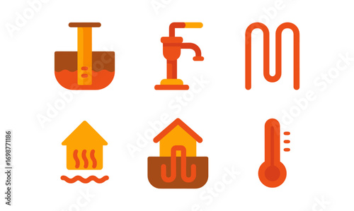 Energy efficient geothermal heating elements in minimal flat design