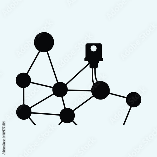 Illustrator Vector Neural network connected to transistor technology silhouette