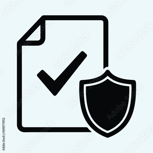 Illustrator Vector Secure document file with shield checkmark silhouette
