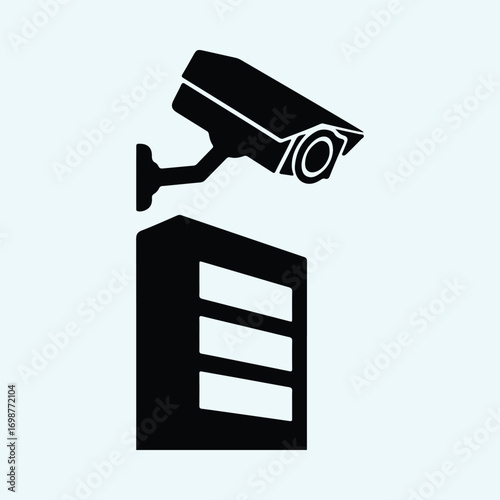 Illustrator Vector Security camera monitoring commercial building surveillance silhouette