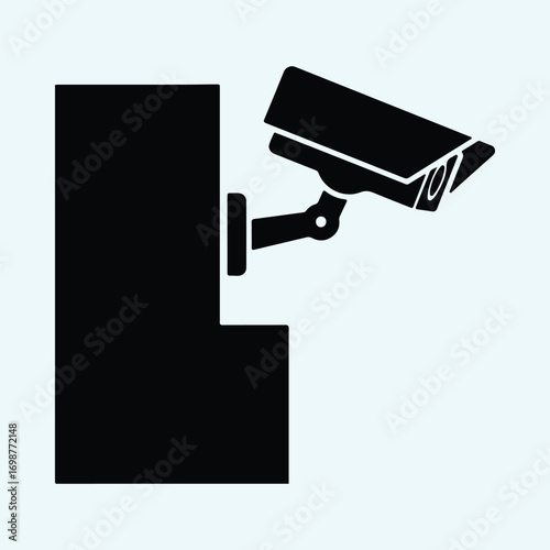 Illustrator Vector Security camera mounted on a wall silhouette
