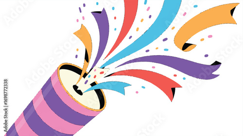 A digital illustration of a party popper against a white background. 