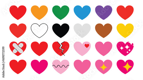 A horizontal row of colorful heart emojis arranged in two rows 
