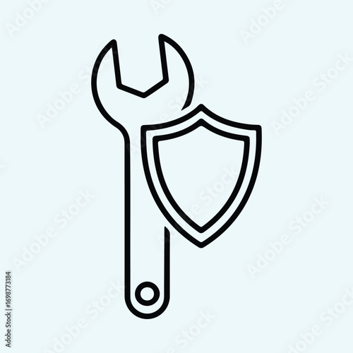 Illustrator Vector Wrench and shield for safe mechanical service silhouette