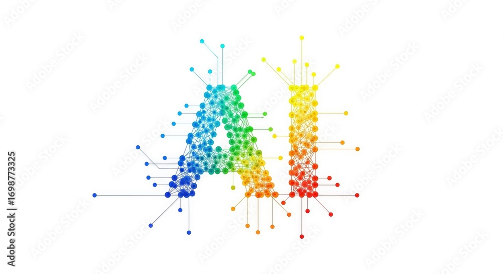 Obraz premium Artificial intelligence concept with colorful interconnected network representing data flow and machine learning on white background