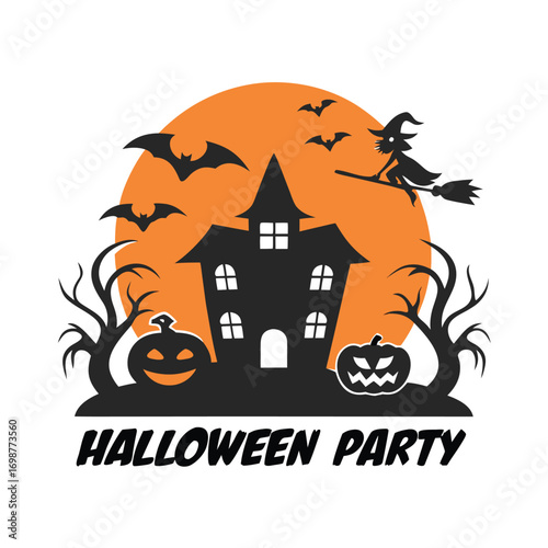 Spooky Halloween Celebration Design with Haunted House and Witch