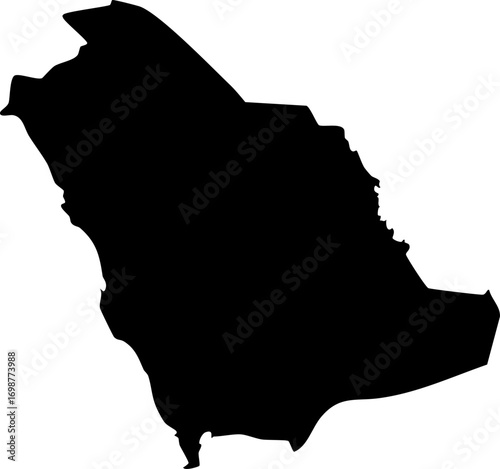 Black silhouette map outline of Saudi Arabia in simple minimal vector design