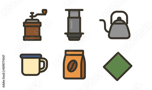 Minimalist coffee equipment set featuring modern brewing tools