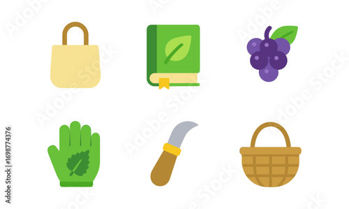 Eco shopping icons: flat design with nature and gardening symbols