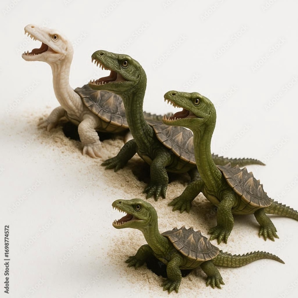 Naklejka premium Newly hatched turtlosaurus babies on land