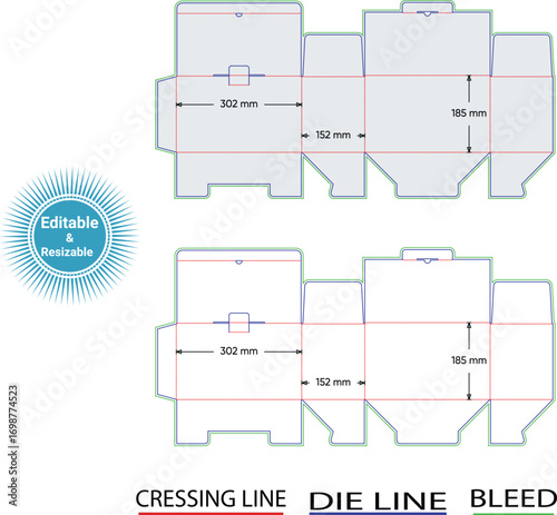 Box template design with dimensions packaging design