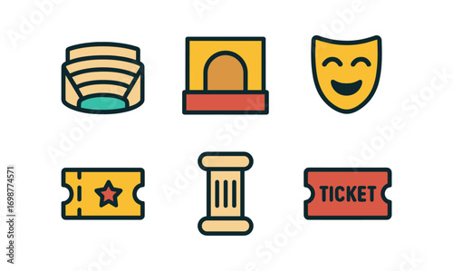 Theater and entertainment icons set in modern flat style