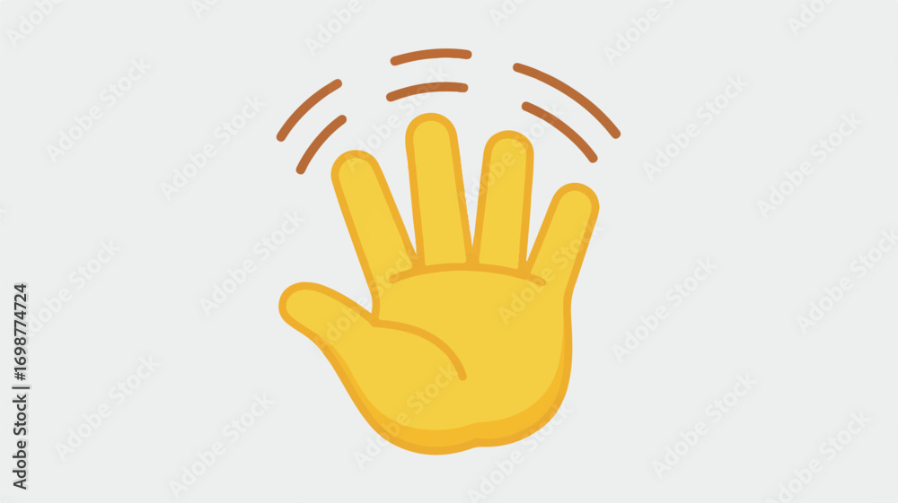 Fototapeta premium A simple emoji-style illustration of a yellow hand waving, shown from the palm side.