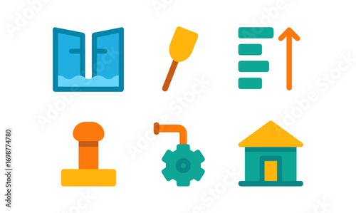 Colorful flat style icons of industrial and construction tools