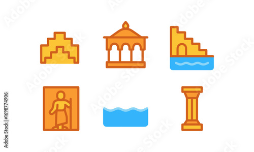 Colorful minimalist ancient architectural icons set