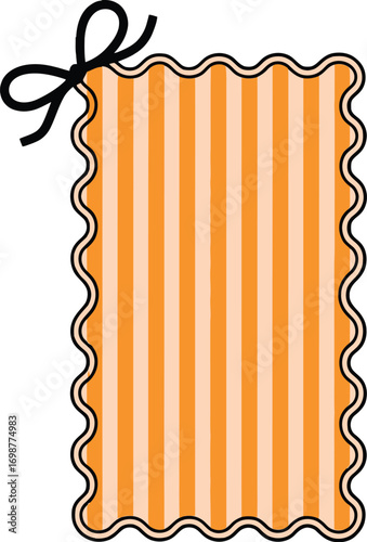 Orange Striped Tag, Scalloped Gift Tag Design, Cute Wavy Gift Label, Orange & Cream Striped Banner, Printable Gift Tag Template