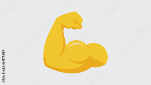 A simple, flat design illustration of a flexing bicep muscle in bright yellow color. 