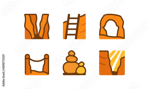 Canyon elements: set of minimalist desert icon designs for nature and adventure themes