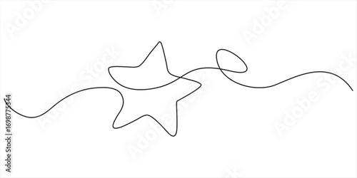 Line star one continuous line drawing design vector, hand draw doodle stars illustration in continuous line arts style vector, Star continuous one line drawing vector illustration, Premium vector.