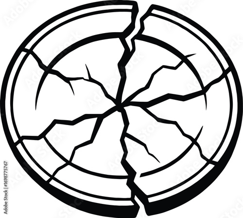 Vector Icon of a Cracked or Broken Dinner Plate - Symbol of Damage or Failure