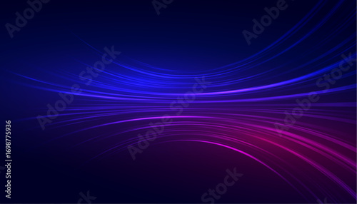 Abstract flowing lines of light in deep blue and purple hues