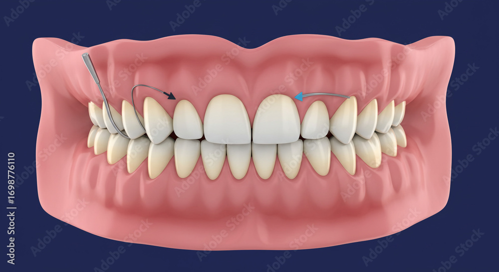 Obraz premium Visualizing dental brace wire threading for teeth alignment, a key step in orthodontic treatment for a perfect smile