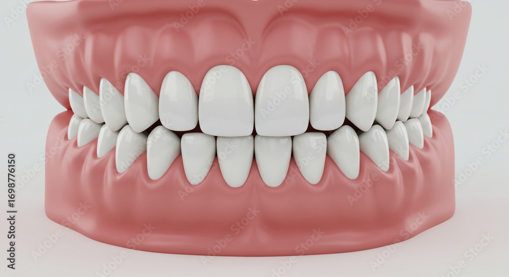 Fototapeta premium Discover the perfect, healthy white smile with this clear, detailed view of human teeth and gums, ideal for dental education.