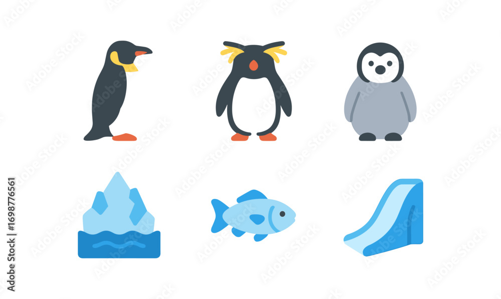 Obraz premium Cute penguins and arctic elements in flat style