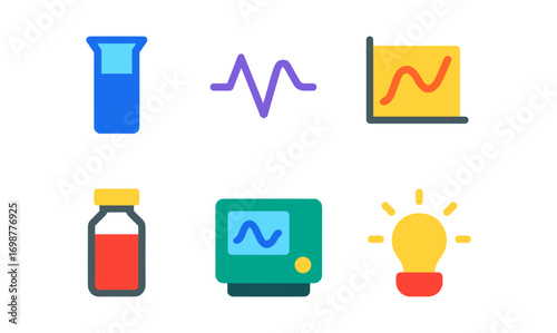 Colorful flat science and technology icons set